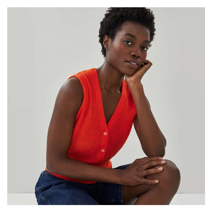 Women's Boucle Sweater Vest - Bright Orange